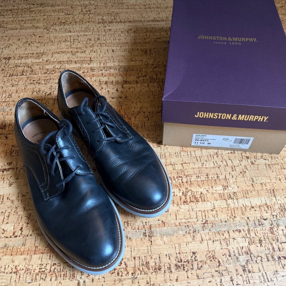 Johnston & Murphy Holden Plain Toe Oxford, Black, Size 11.5